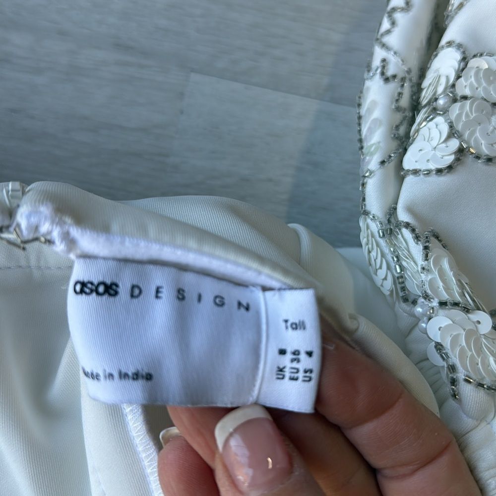 ASOS White Strapless Lace Off-Shoulder Midi Dress - Picture 8 of 8